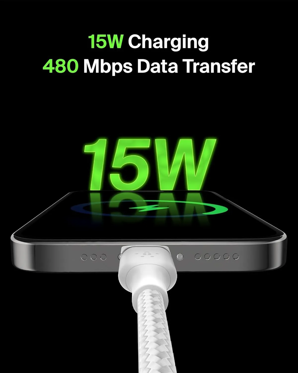 Belkin BoostCharge Braided USB-C to USB-A Cable (1M/3.3ft) for iPhone 16, iPhone 16 Pro, Samsung Galaxy S25, S24, Note20, Google Pixel 9 & 8, iPad Pro, Nintendo Switch 2, Carplay & More - White