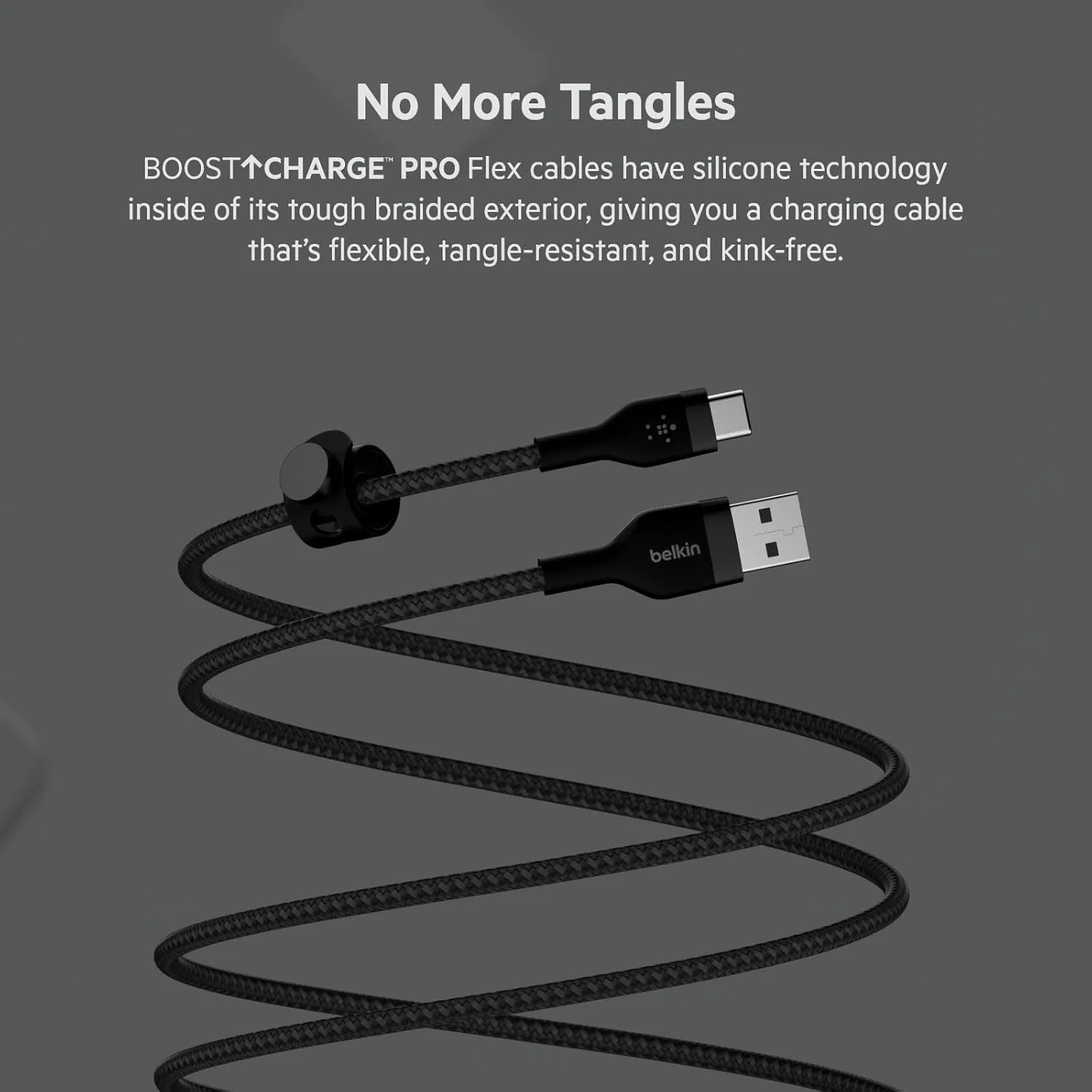 Belkin BoostCharge Pro Flex Braided USB-C to USB-A Cable (1M/3.3FT) USB-IF Certified Fast Charging Cable for iPhone 16, iPhone 16 Pro, iPad, Galaxy S25, Note, Pixel, Nintendo Switch 2 & More - Black