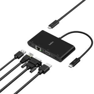 Belkin USB C Hub 5-in-1 MultiPort Docking Station - USB C Docking Station for iPad iPad Pro iPad Mini & MacBook - 1000W USB-C Power Delivery Gigabit Ethernet USB-A 3.0 VGA 4K HDMI & USB-C