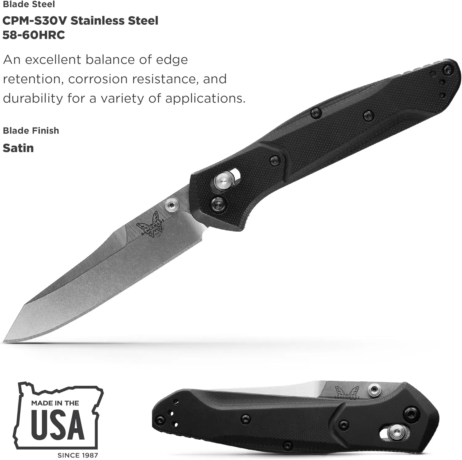 Benchmade - 940 EDC Manual Open Folding, Made in USA, Reverse Tanto Blade Knife