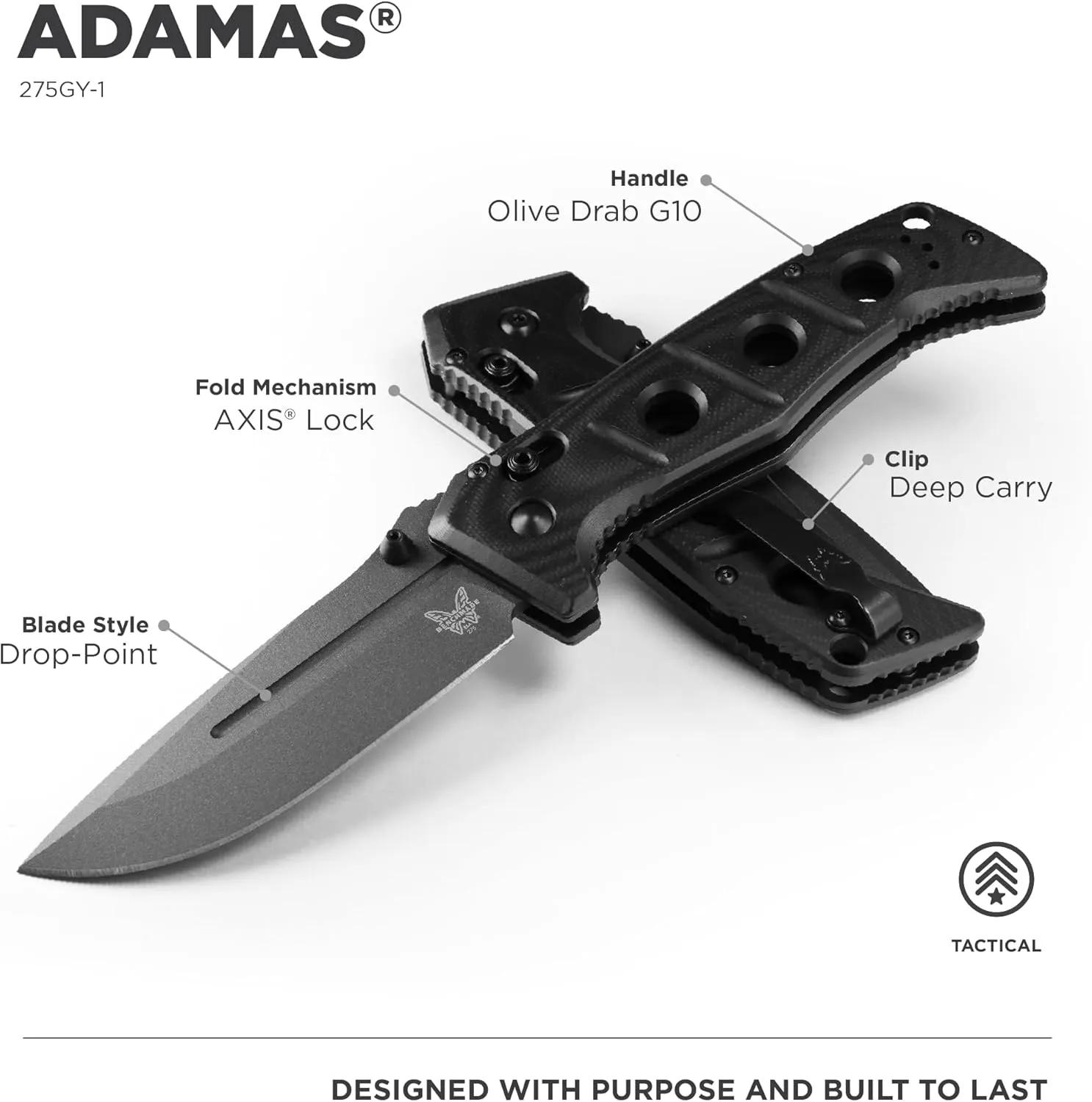 Benchmade - Adamas 275 Tactical Knife with Black G13 Handle (275GY-1)