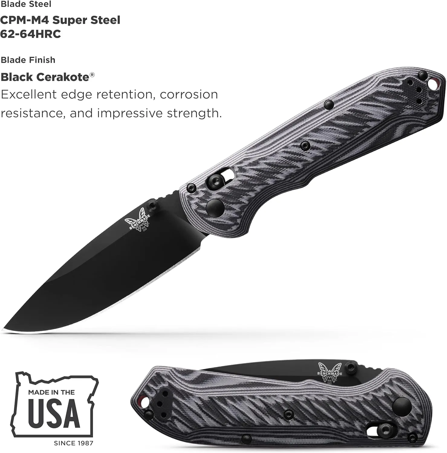 Benchmade - Freek 560BK-1 EDC Knife with Gray/Black G10 Handle (560BK-1)