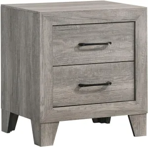 Benjara Isha 24 Inch 2 Drawer Nightstand with Metal Handles, Modern Driftwood Gray