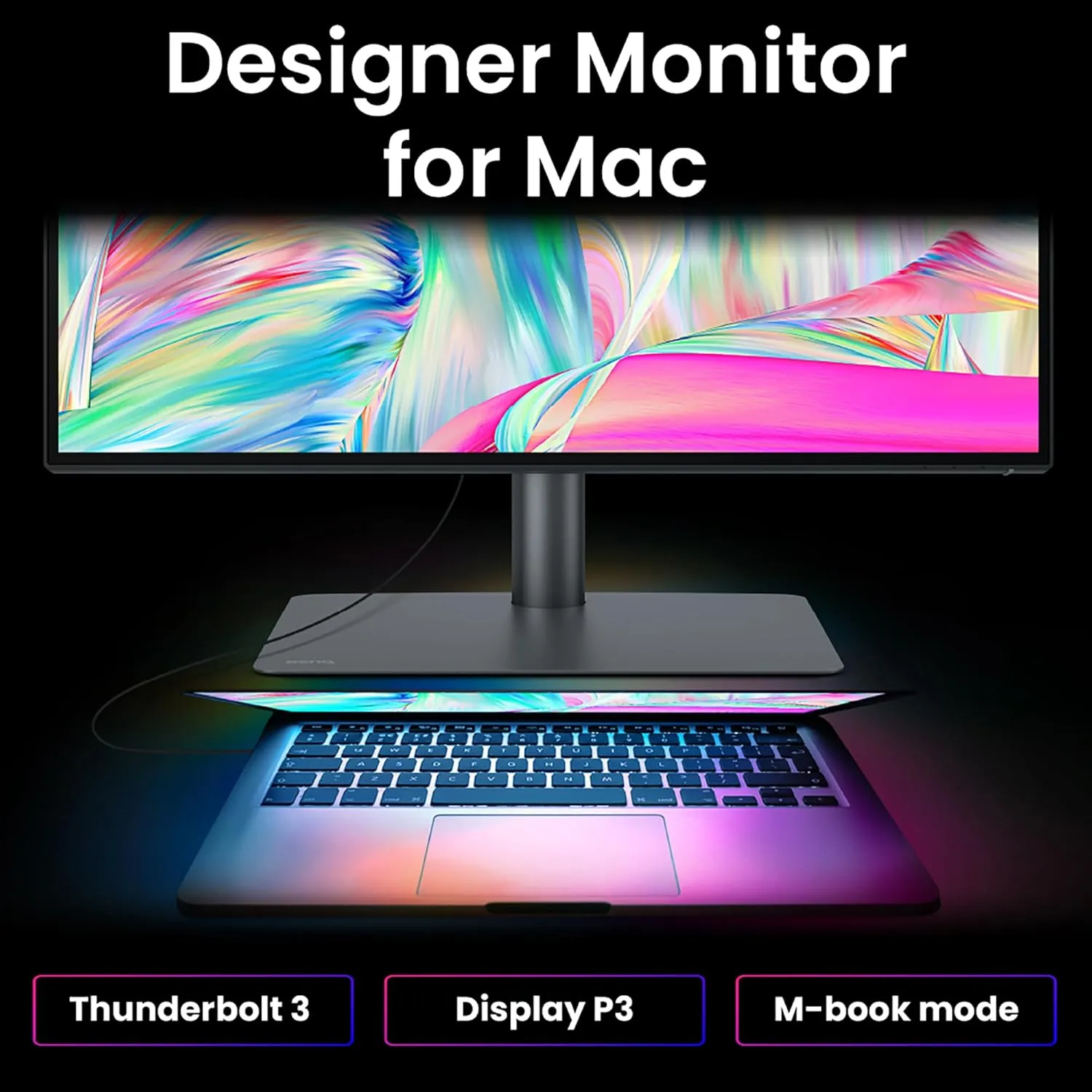 BenQ PD3225U 32 Inch 4K IPS Black UHD Thunderbolt Monitor for MacBook, AQCOLOR, 98% P3, 100% sRGB & Rec.709, DeltaE ≤2, Factory Calibration, USB-C 85W, USB Hub, Daisy Chain, KVM Switch