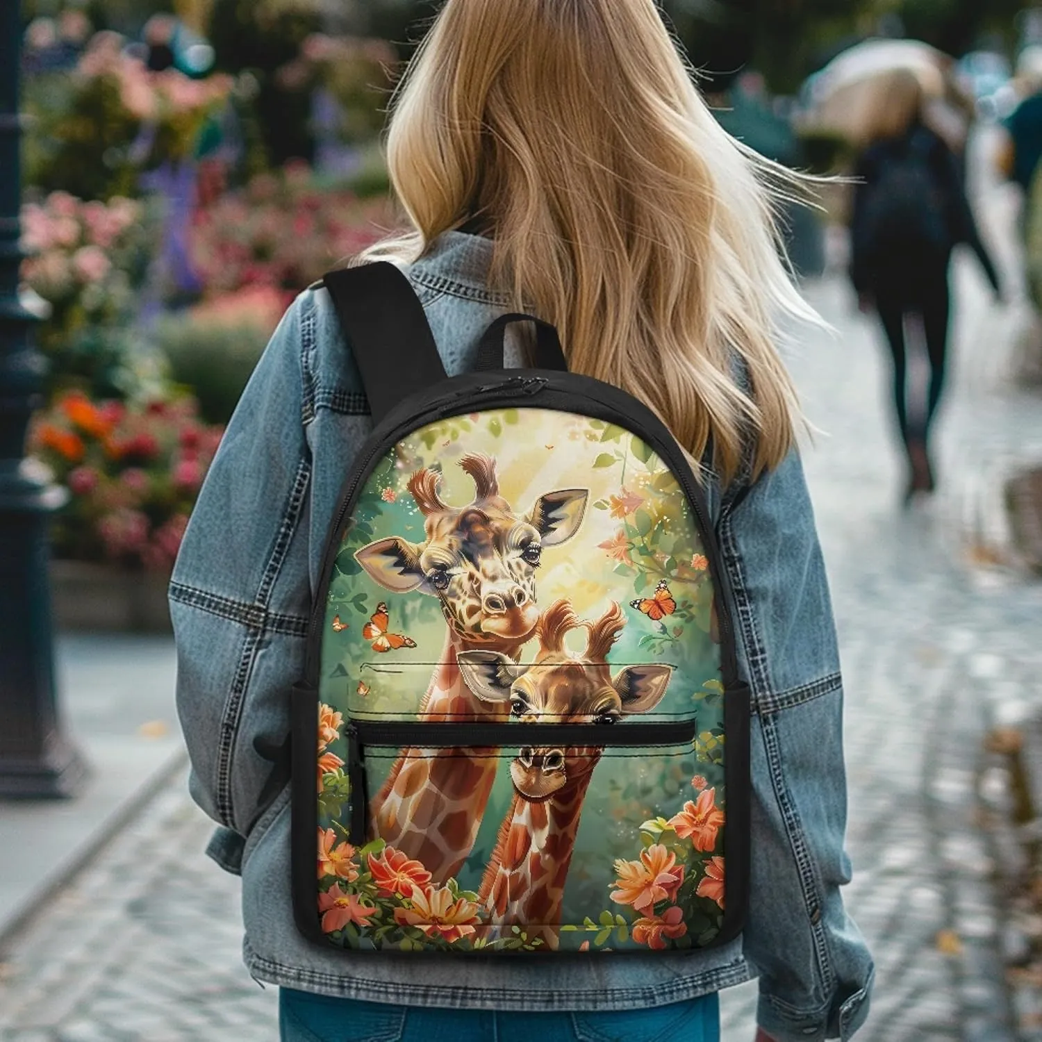 BIGCARJOB Animal Giraffe School Backpack for Girls Boys School Bags Animal Cute Pocket Cat Print School Bookbags 16 Inch Kids Children Schoolbags Large Travel Rucksack for Preschool