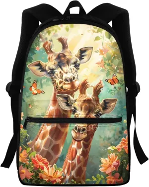 BIGCARJOB Animal Giraffe School Backpack for Girls Boys School Bags Animal Cute Pocket Cat Print School Bookbags 16 Inch Kids Children Schoolbags Large Travel Rucksack for Preschool