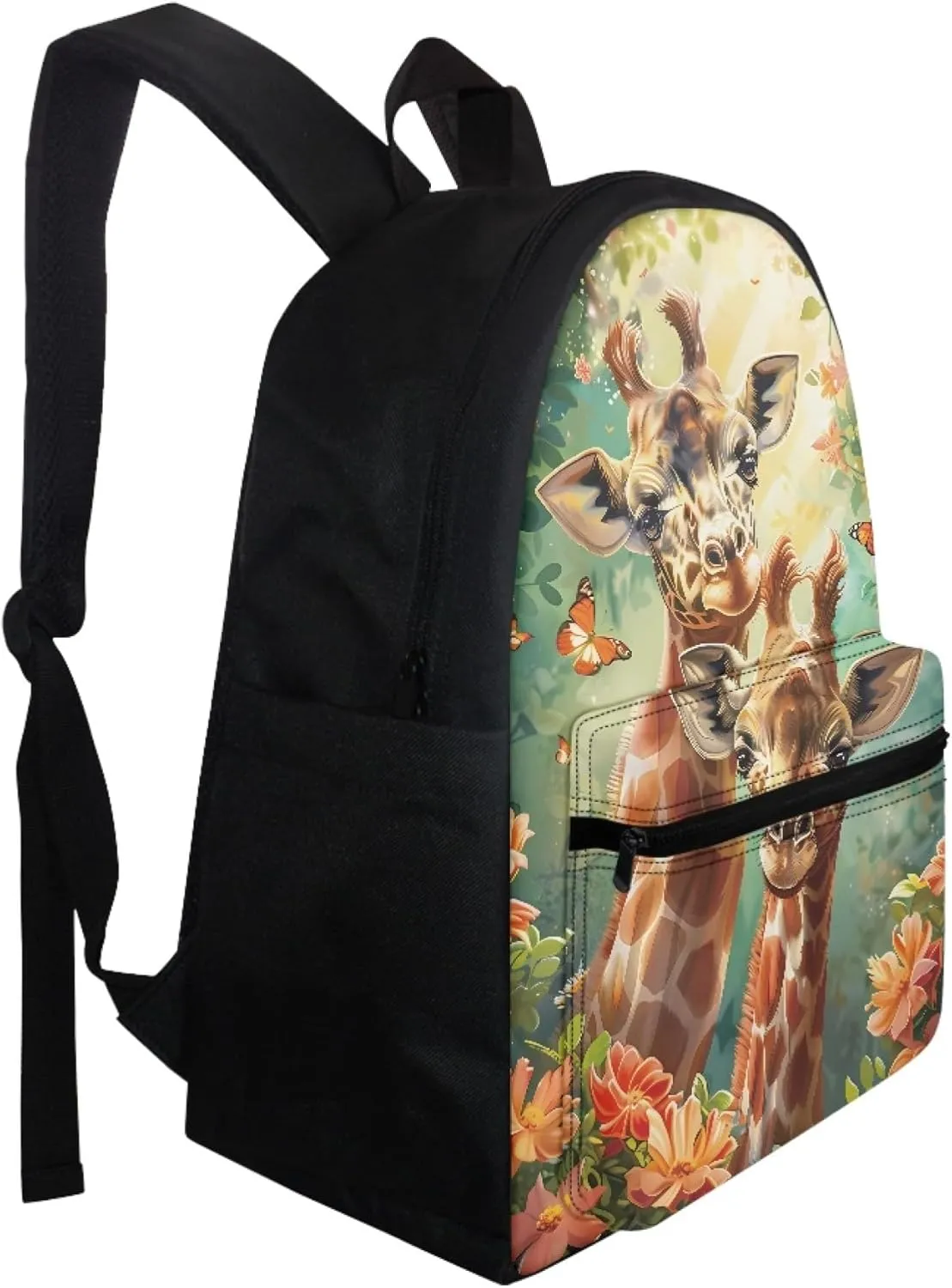 BIGCARJOB Animal Giraffe School Backpack for Girls Boys School Bags Animal Cute Pocket Cat Print School Bookbags 16 Inch Kids Children Schoolbags Large Travel Rucksack for Preschool