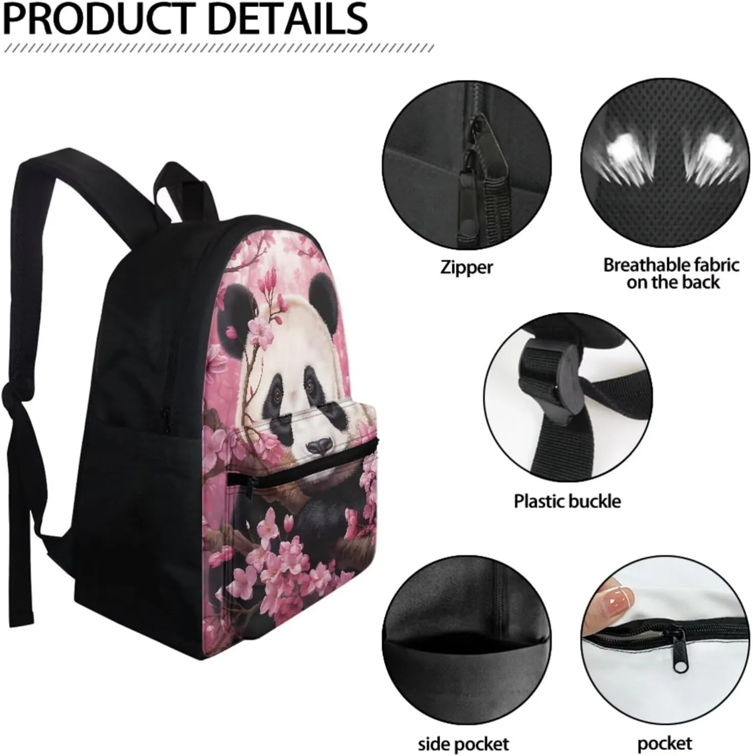 BIGCARJOB Animal Panda Backpack for Girls Preschool 10-12 Year,Cute Pink Panda Bookbags Schoolbags Children Bagpack ith Insulated Lunchbags Pencil Case Set 3 Pcs Kids School Bags Set Casual Daypack