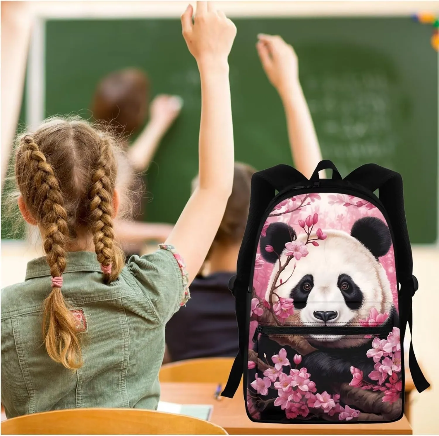 BIGCARJOB Animal Panda Backpack for Girls Preschool 10-12 Year,Cute Pink Panda Bookbags Schoolbags Children Bagpack ith Insulated Lunchbags Pencil Case Set 3 Pcs Kids School Bags Set Casual Daypack