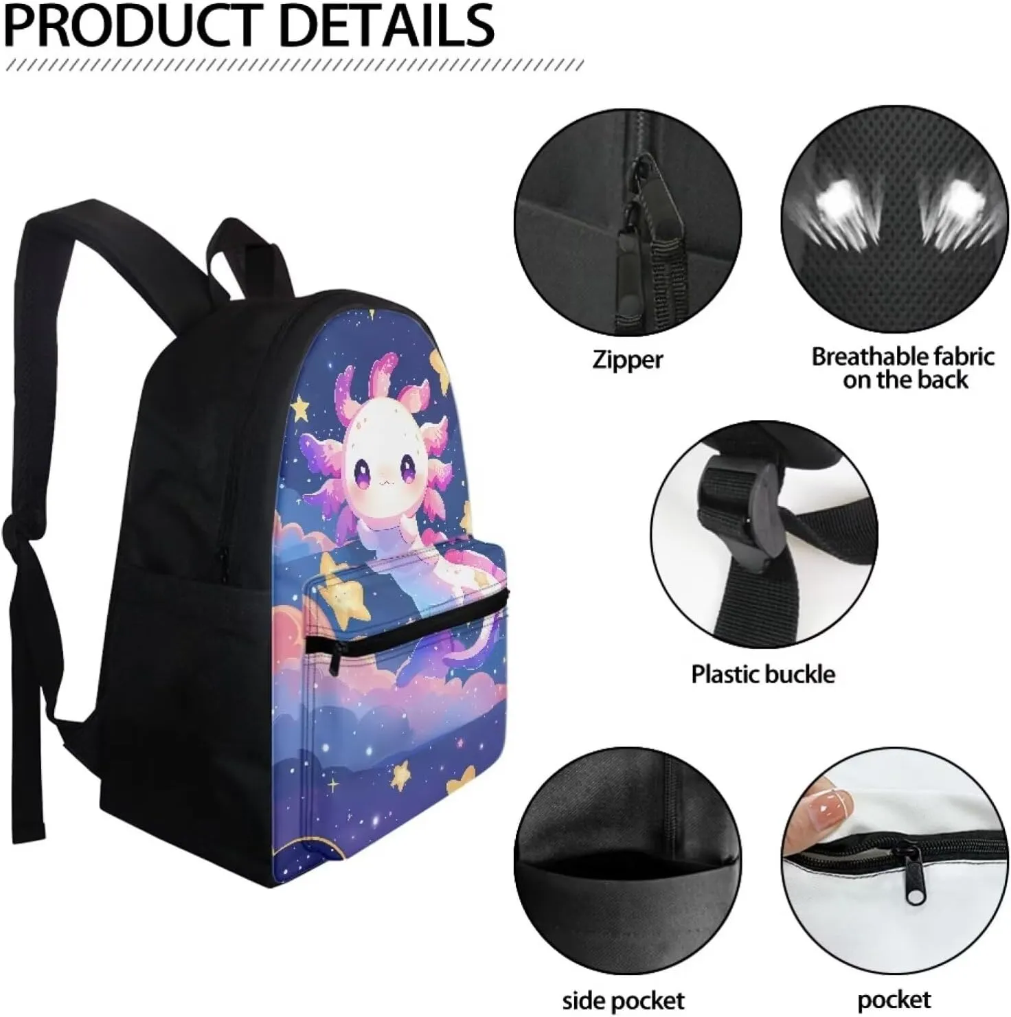 BIGCARJOB Cute Axolotl Backpack for Girls 8-10,Pink Axolotl Star Print School Bookbags Little Girls Back to School Daypack Children Kids Kawai School Backpack with Lunchbags Pencil Holder