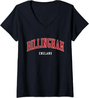 Billingham England College University Style V-Neck T-Shirt