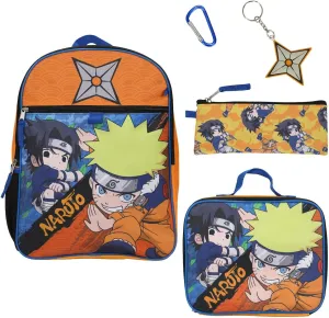 BIOWORLD Sasuka & Naruto 5-Piece Backpack Set (Little Big Kid), Blue, One Size