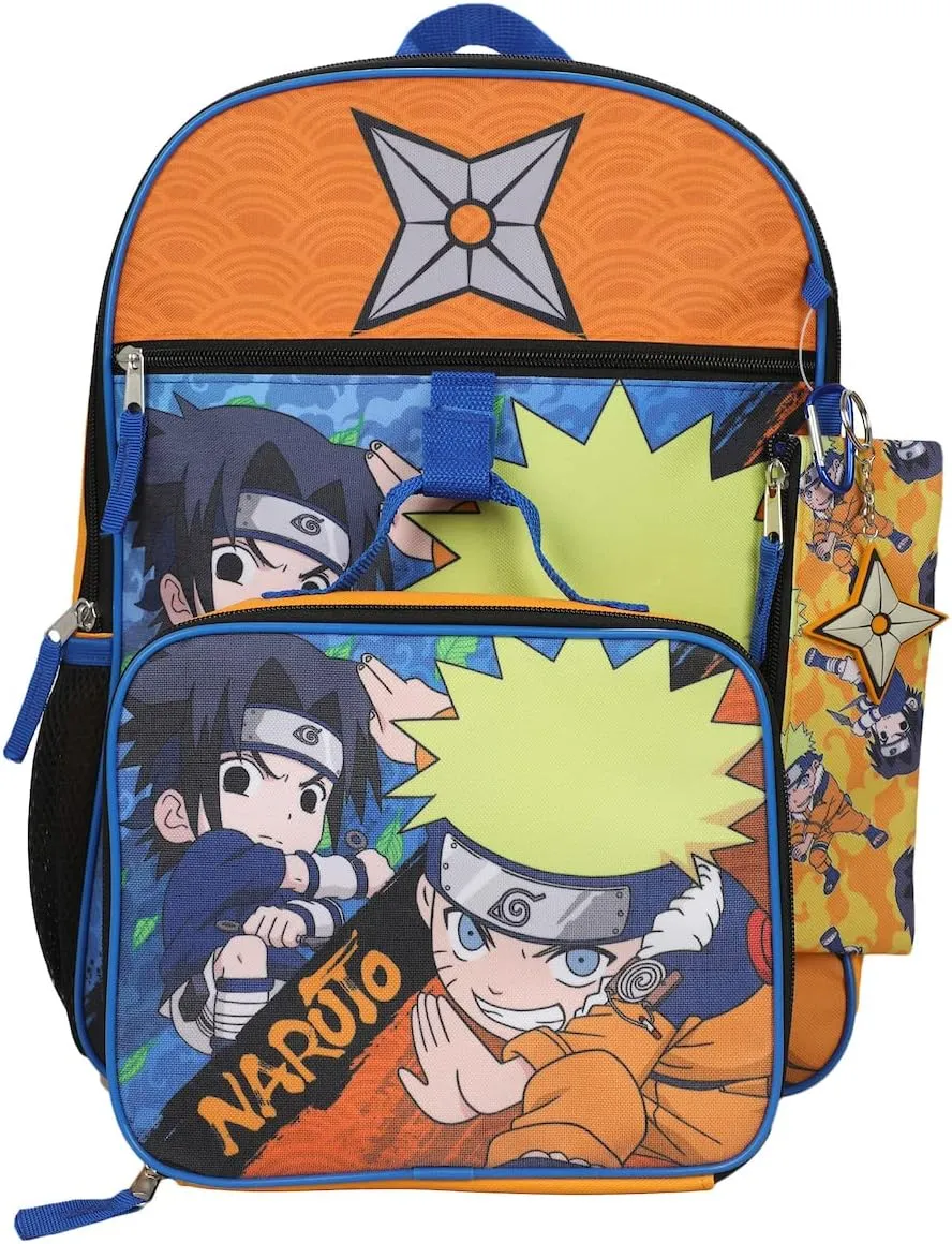 BIOWORLD Sasuka & Naruto 5-Piece Backpack Set (Little Big Kid), Blue, One Size
