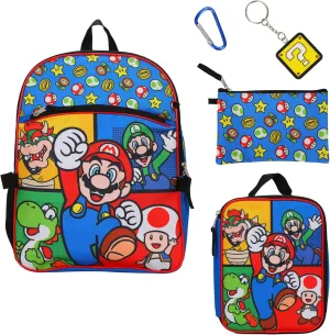 BIOWORLD Super Mario Bros Power-Ups 5-Piece Backpack Set (Little Big Kid), Red, One Size