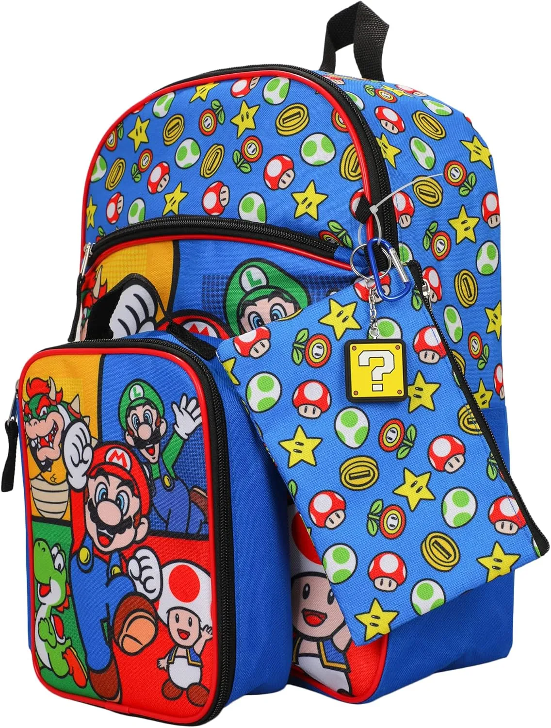 BIOWORLD Super Mario Bros Power-Ups 5-Piece Backpack Set (Little Big Kid), Red, One Size