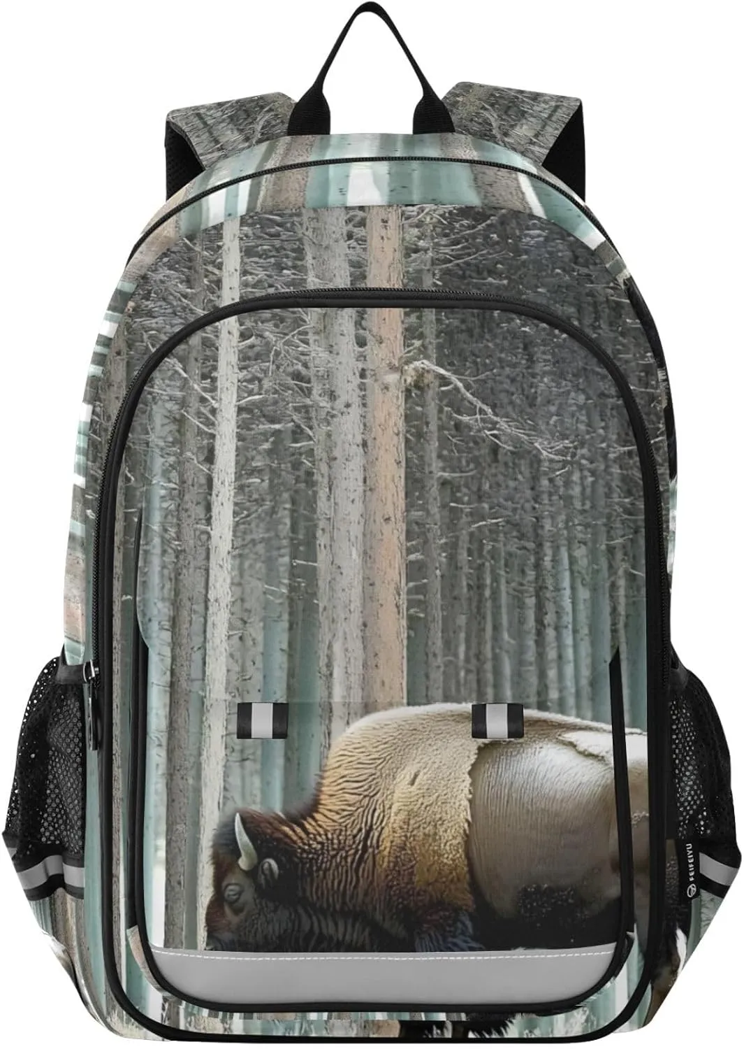 Bison Snow Forest Backpack for Women Men Travel Laptop Daypack Shoulder Bag Book Bag Daypack with Reflective Strip 12.9” × 17.7”