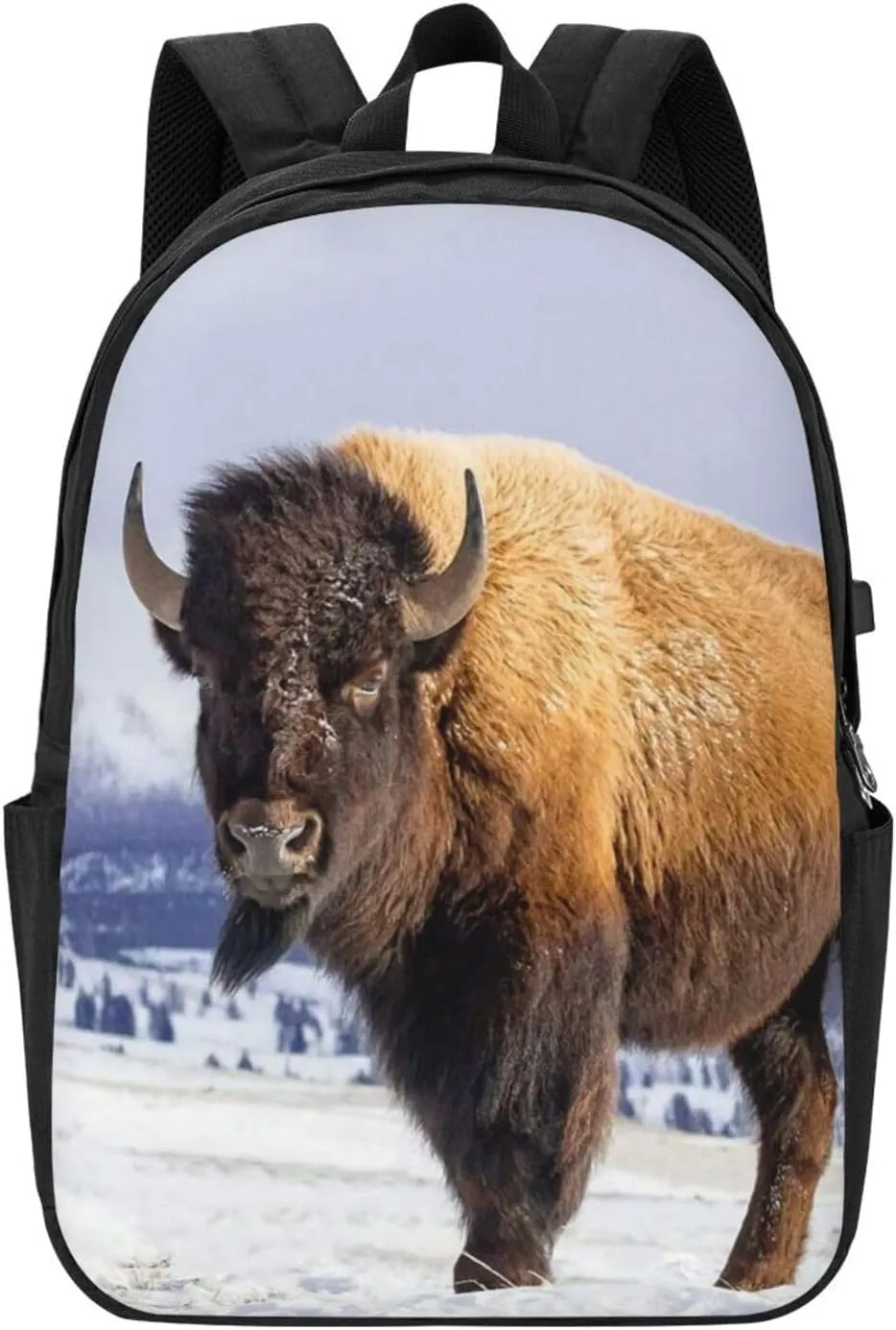 Bison Yellowstone National Park Backpack, 17 Inch Travel Business Laptop Backpack With USB Port for Women Men