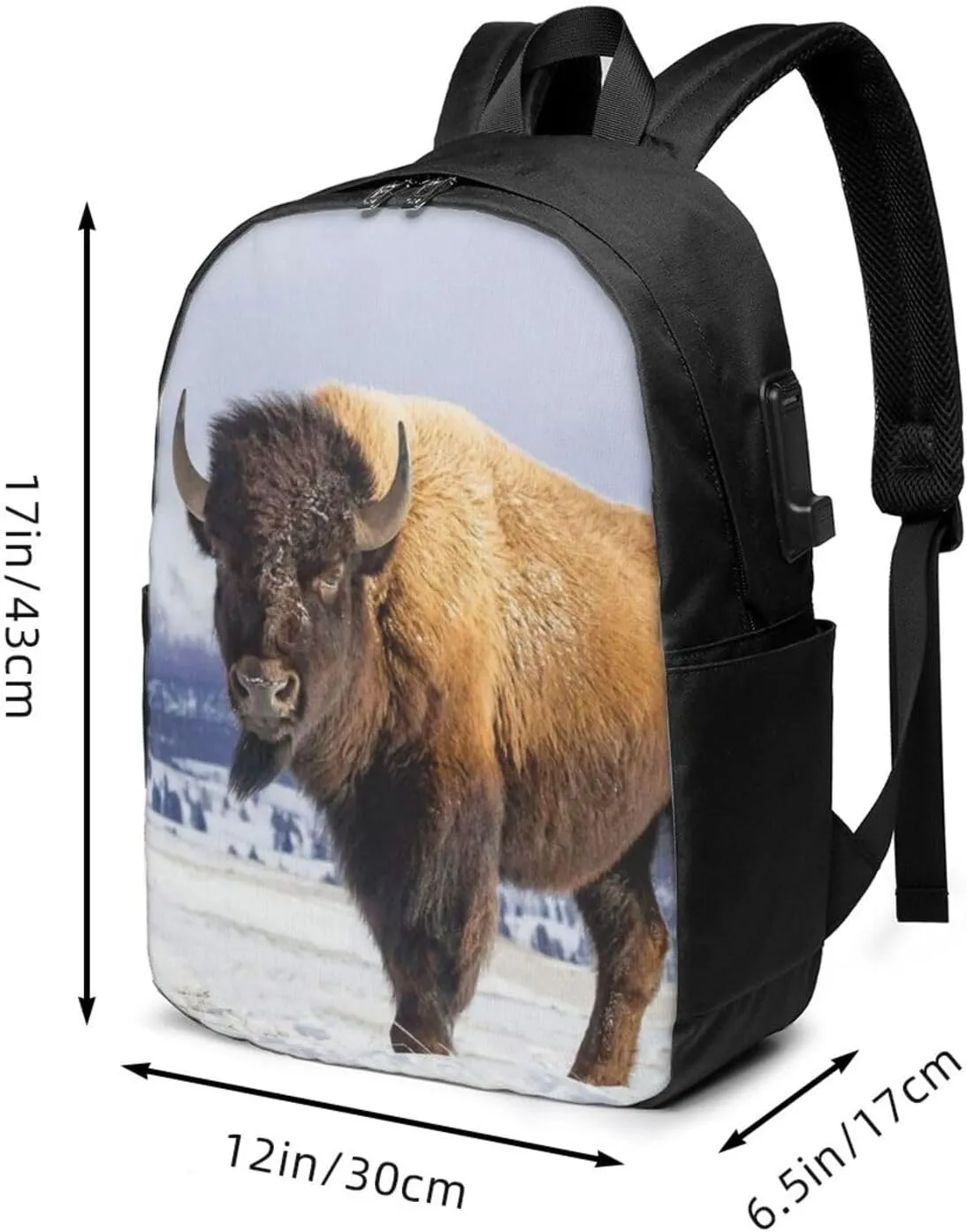 Bison Yellowstone National Park Backpack, 17 Inch Travel Business Laptop Backpack With USB Port for Women Men