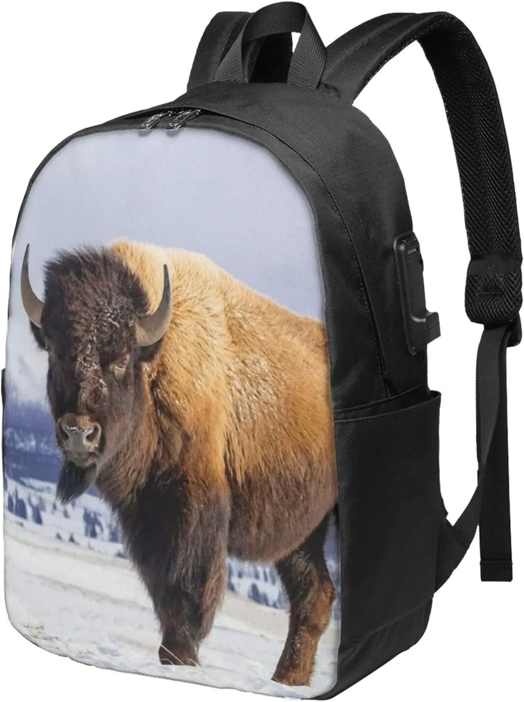 Bison Yellowstone National Park Backpack, 17 Inch Travel Business Laptop Backpack With USB Port for Women Men