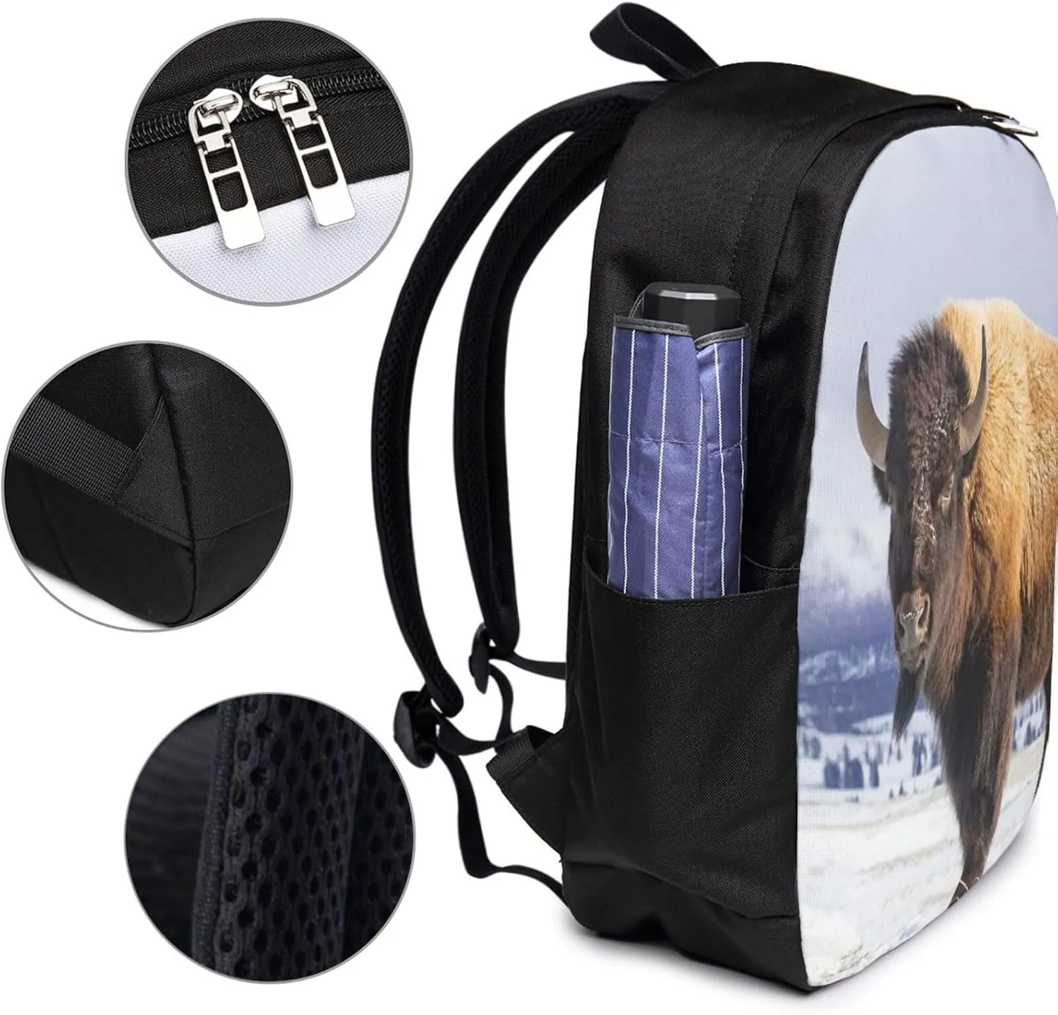 Bison Yellowstone National Park Backpack, 17 Inch Travel Business Laptop Backpack With USB Port for Women Men