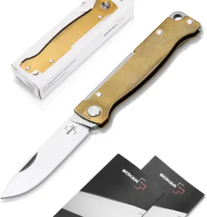 Böker PLUS® Atlas knife - small slipjoint folding pocket knife - metal handle - EDC full metal knife - vintage Sandvik