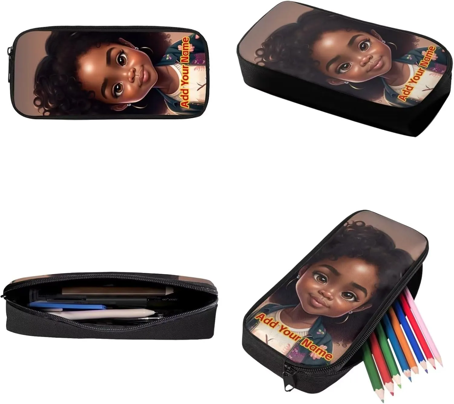 Black African Girls Backpack with Lunch Box for 10-12/12-14/6-8,Afro American Custom Name School Bag for Kids 2Nd/3Rd/4Th/5Th Grade Student Bookbag Lunch Bag Pencil Case