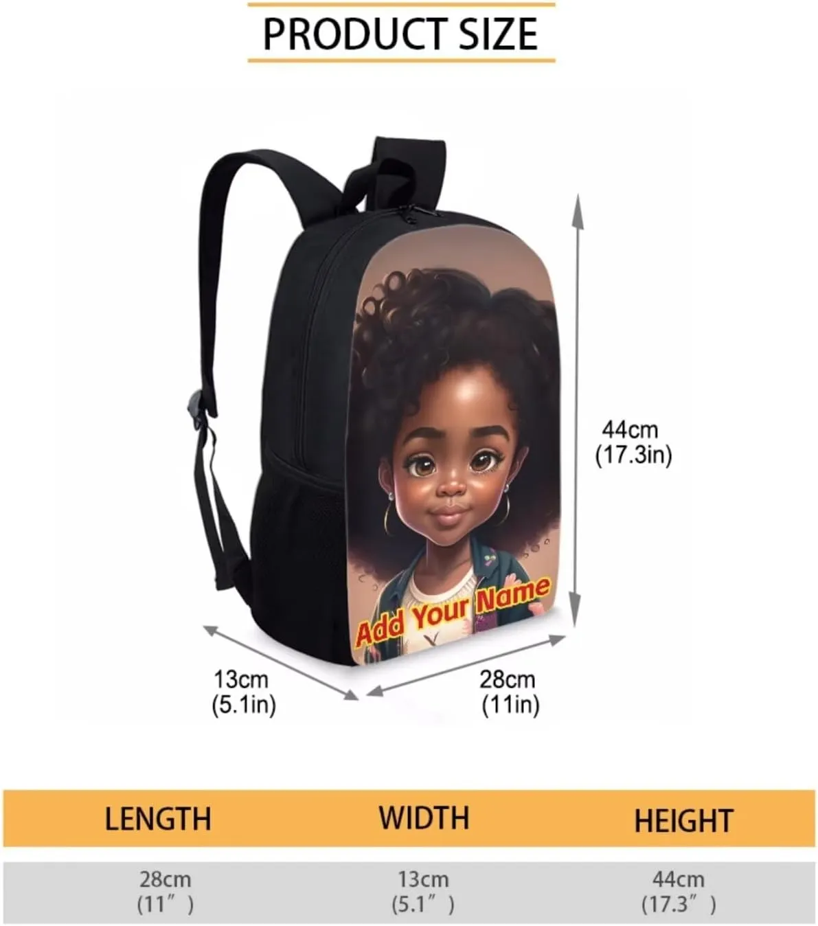 Black African Girls Backpack with Lunch Box for 10-12/12-14/6-8,Afro American Custom Name School Bag for Kids 2Nd/3Rd/4Th/5Th Grade Student Bookbag Lunch Bag Pencil Case