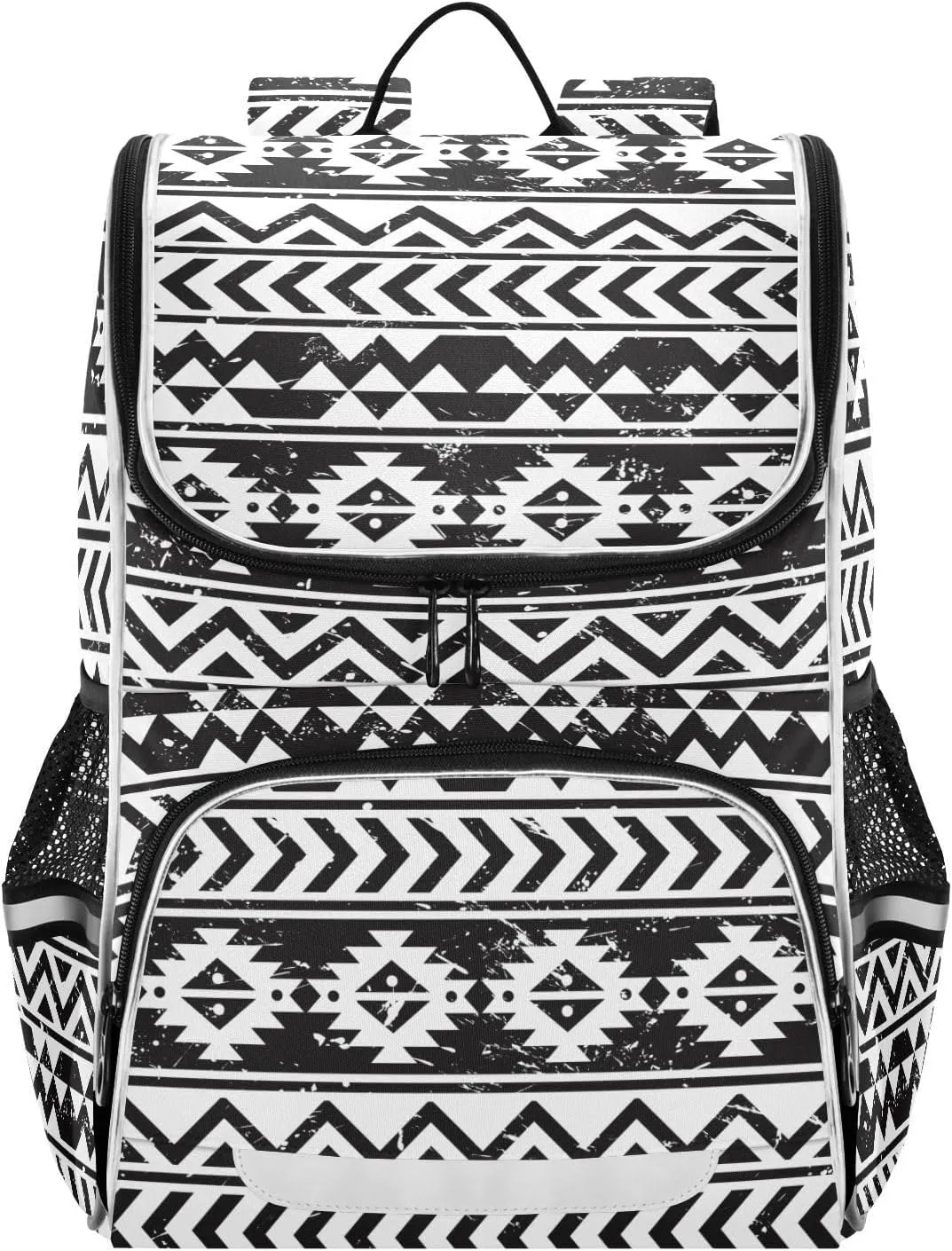 Black Aztec Backpack Large Capacity Printed Student Book Bag for Kids Teenagers, Navajo Tribe Print Backpack School Bag for Boys with Night Reflective Strip Safety