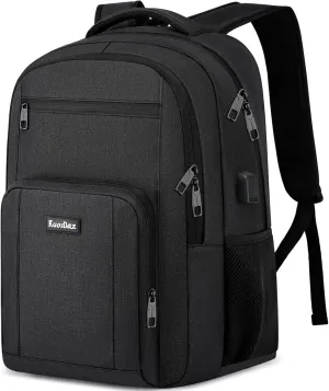 Black Backpack for Men and Women, School Backpacks for Teen Boys Girls, Large Bookbag with USB Charger Port, Water Resistant College Backpack Fit 15.6 Inch Laptop