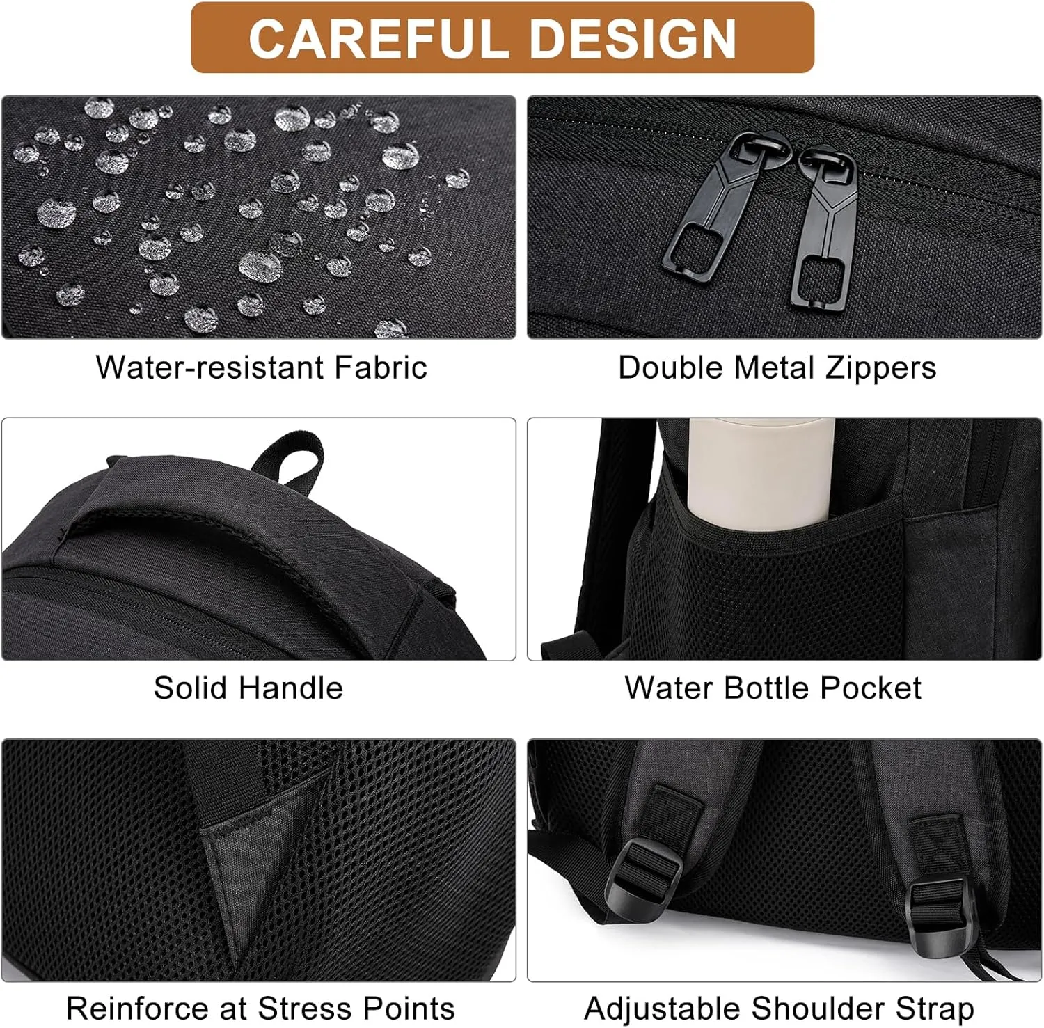 Black Backpack for Men and Women, School Backpacks for Teen Boys Girls, Large Bookbag with USB Charger Port, Water Resistant College Backpack Fit 15.6 Inch Laptop