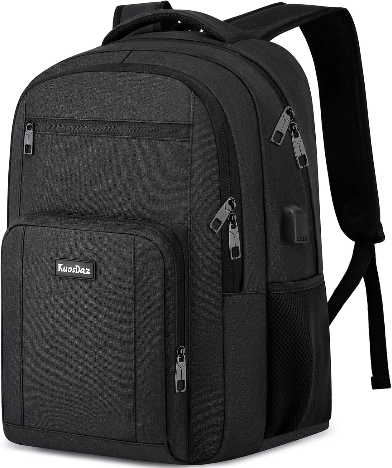 Black Backpack for Men and Women, School Backpacks for Teen Boys Girls, Large Bookbag with USB Charger Port, Water Resistant College Backpack Fit 15.6 Inch Laptop
