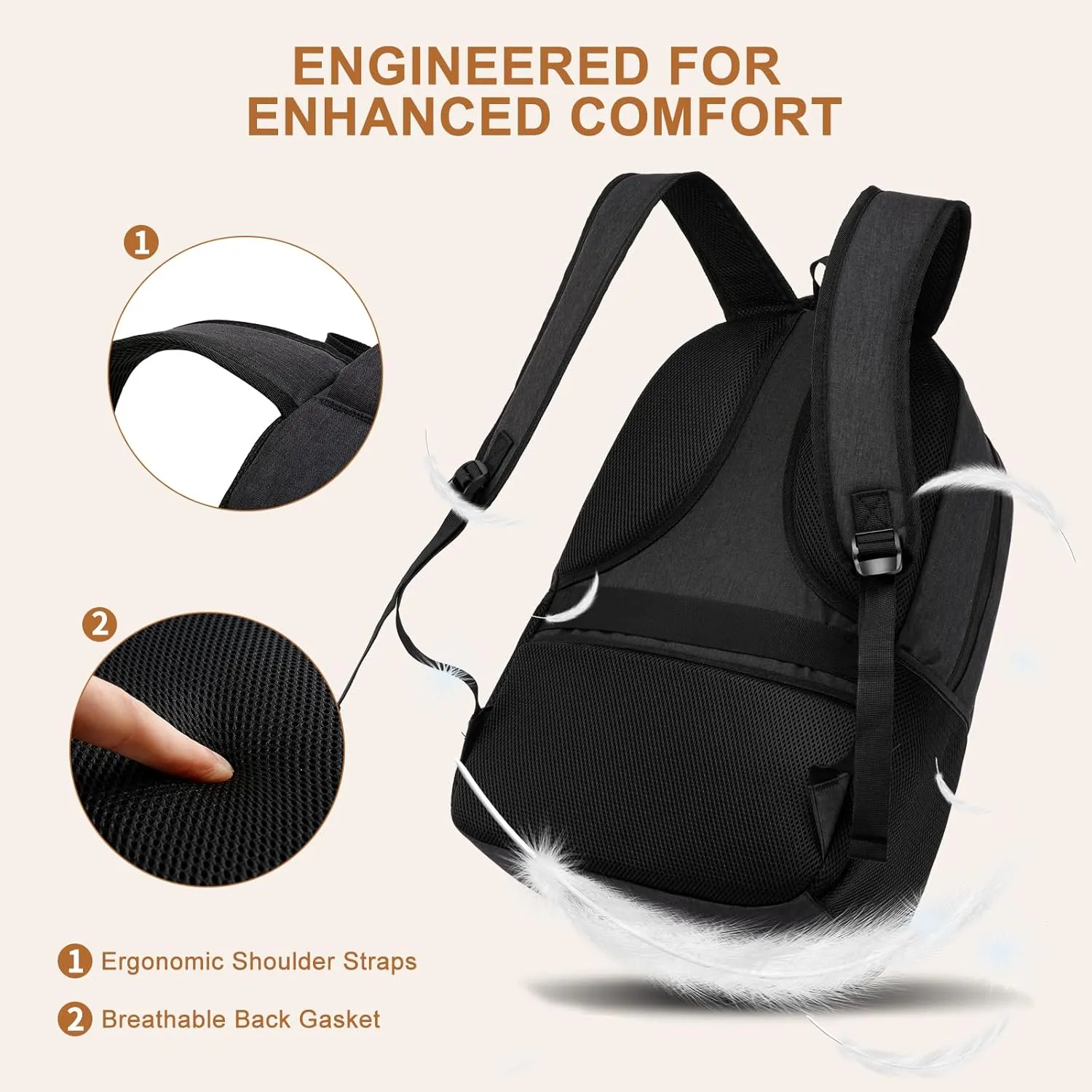 Black Backpack for Men and Women, School Backpacks for Teen Boys Girls, Large Bookbag with USB Charger Port, Water Resistant College Backpack Fit 15.6 Inch Laptop