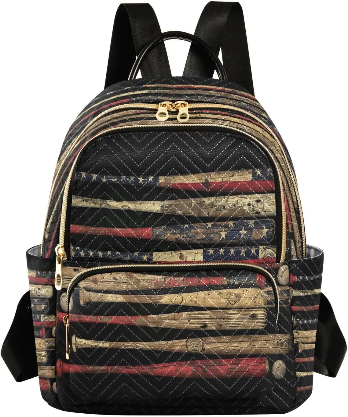 Black Baseball Bats American Flag Women Mini Backpack Purse Ladies Fashion Backpacks Casual Shoulder Bag Daypack for School Work Travel Medium