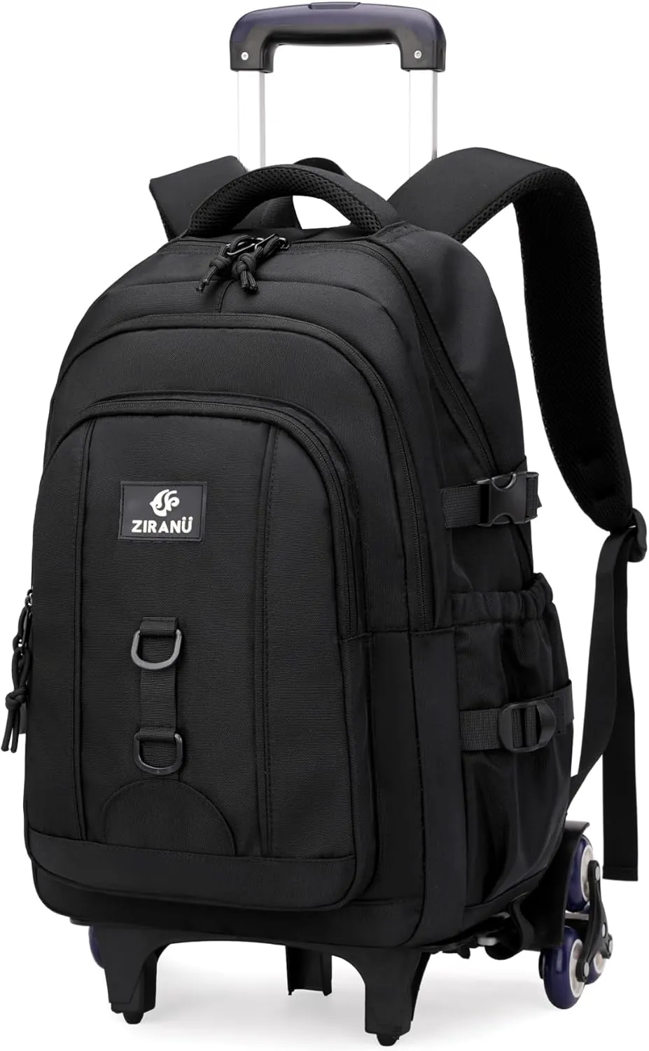 Black Boys Backpack with 6 Wheels, Rolling Kids Backpack for School Boys, Black