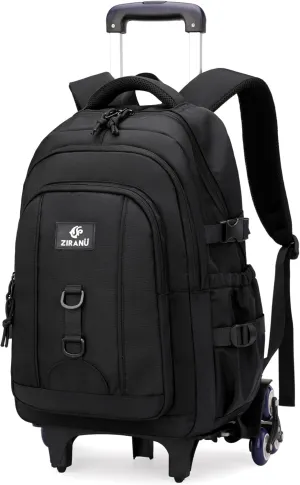 Black Boys Backpack with 6 Wheels, Rolling Kids Backpack for School Boys, Black