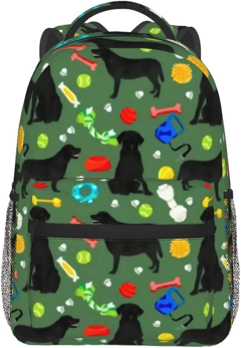 Black Lab Dog Cute Labrador Toys Design Green Backpack Laptop Backpack Sports Travel Shoulder bag Light casual backpack