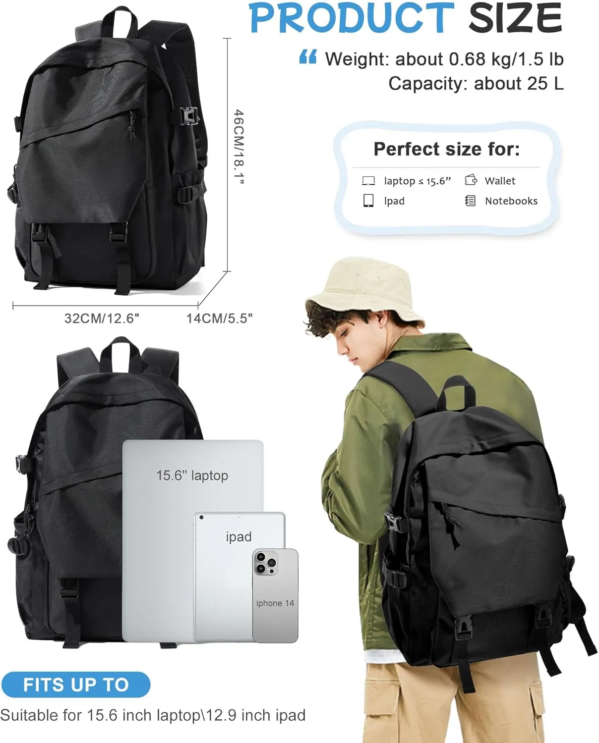 Black Large School Backpack Large Middle High School Book Bag for Boys Girls Elementary School Bag Back to School Bag for Teens Mochila Escolar para Niños Adolescentes Gifts