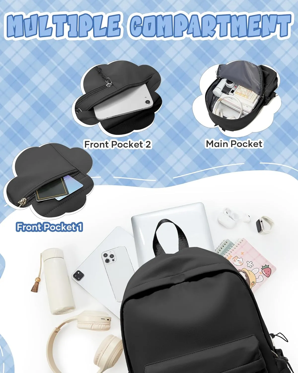 Black School Backpacks for Girls and Boys,Cute Kids Backpack,Waterproof High School Book Bag,Middle School Back Pack for Teenager