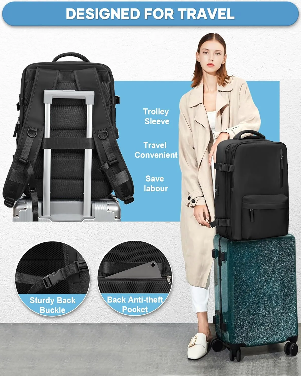 Black Vacuum Seal Compression Travel Backpack with Pump for Women Men Airback Vacpack laptop Backpacks with Shoe Compartment Vacuum Seal Packing Carry on Backpack for Airplanes College Casual Daypack