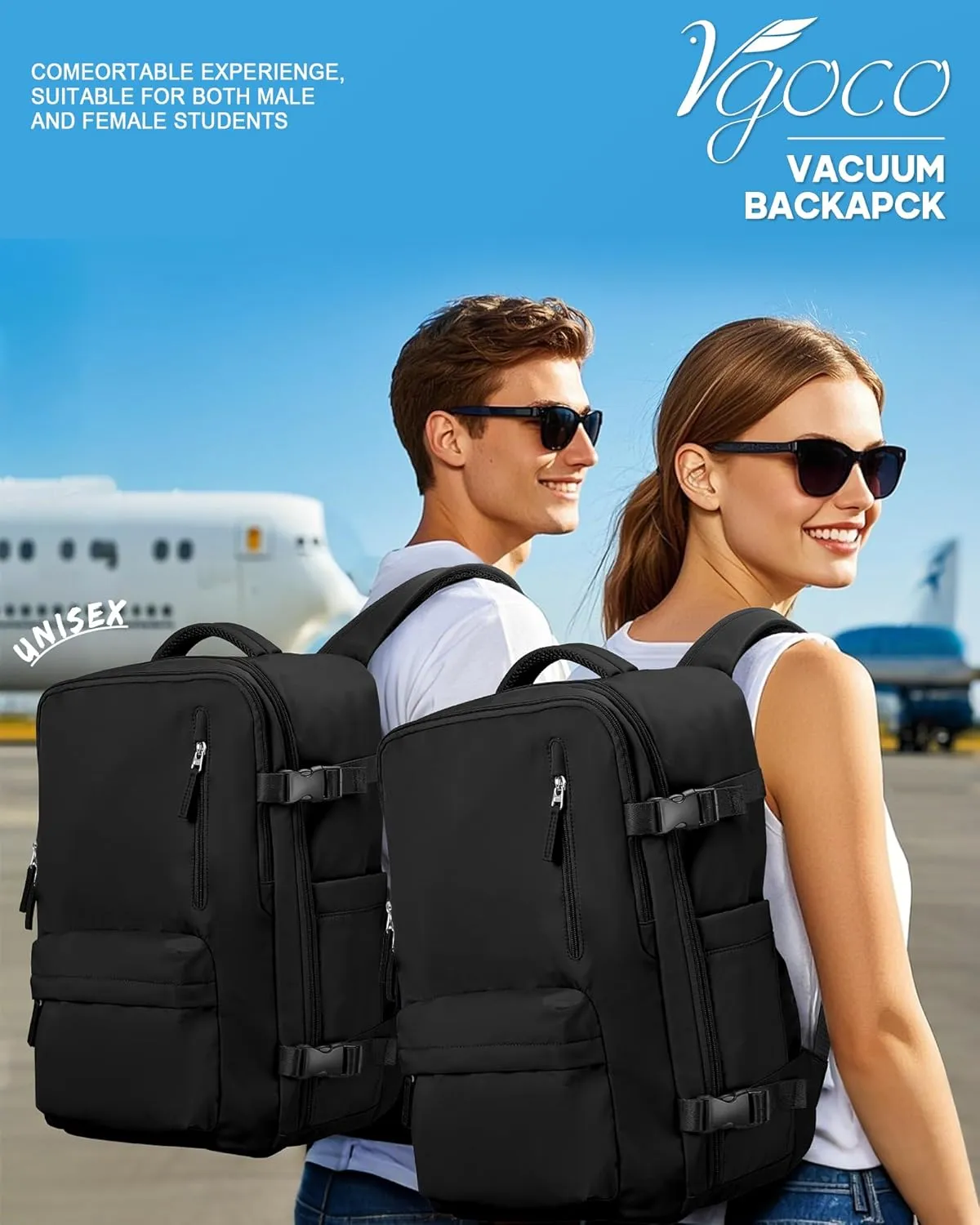 Black Vacuum Seal Compression Travel Backpack with Pump for Women Men Airback Vacpack laptop Backpacks with Shoe Compartment Vacuum Seal Packing Carry on Backpack for Airplanes College Casual Daypack