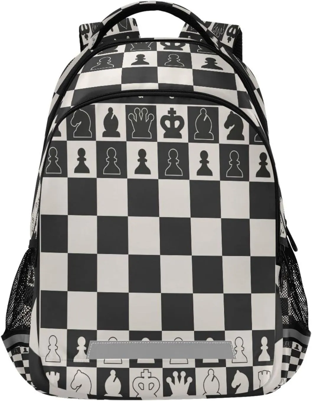 Black White Chess Board School Backpacks with Chest Strap for Teens Boys Girls,Lightweight Student Bookbags 17 Inch, Chess Pieces Casual Daypack Schoolbags