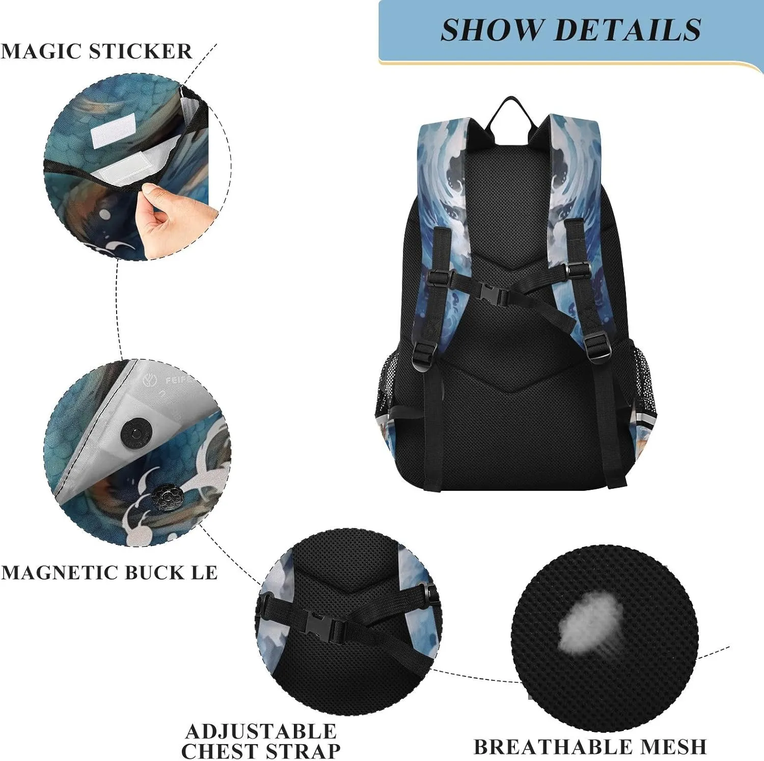 Blue Dragon Kids Backpack Large Capacity Bookbag with Reflective Schoolbag for Girls and Boys 20853111