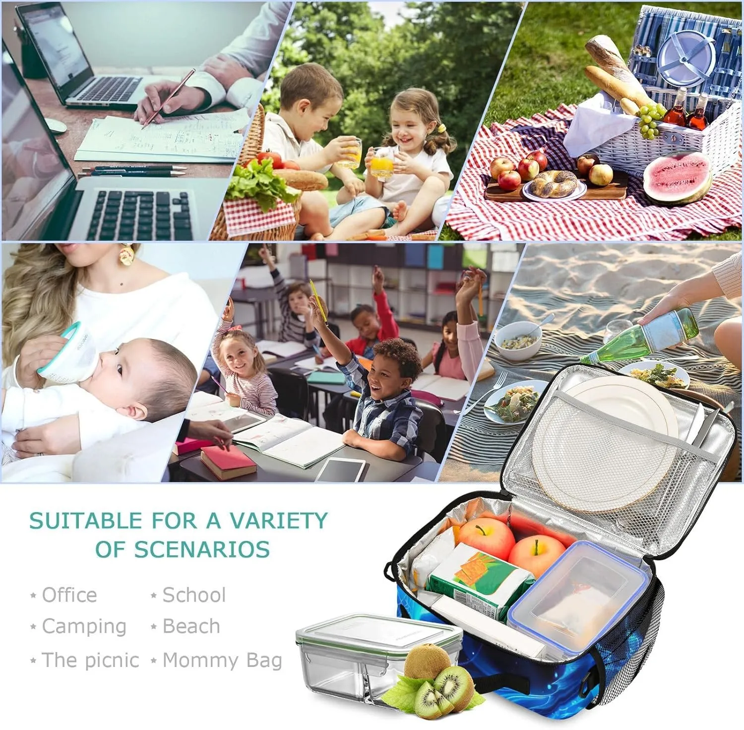 Blue Flame Dragon Kids Lunch Box Insulated Lunch Bags Cooler Tote Bag with Removable Shoulder Strap for Boy Girl Student 20856137