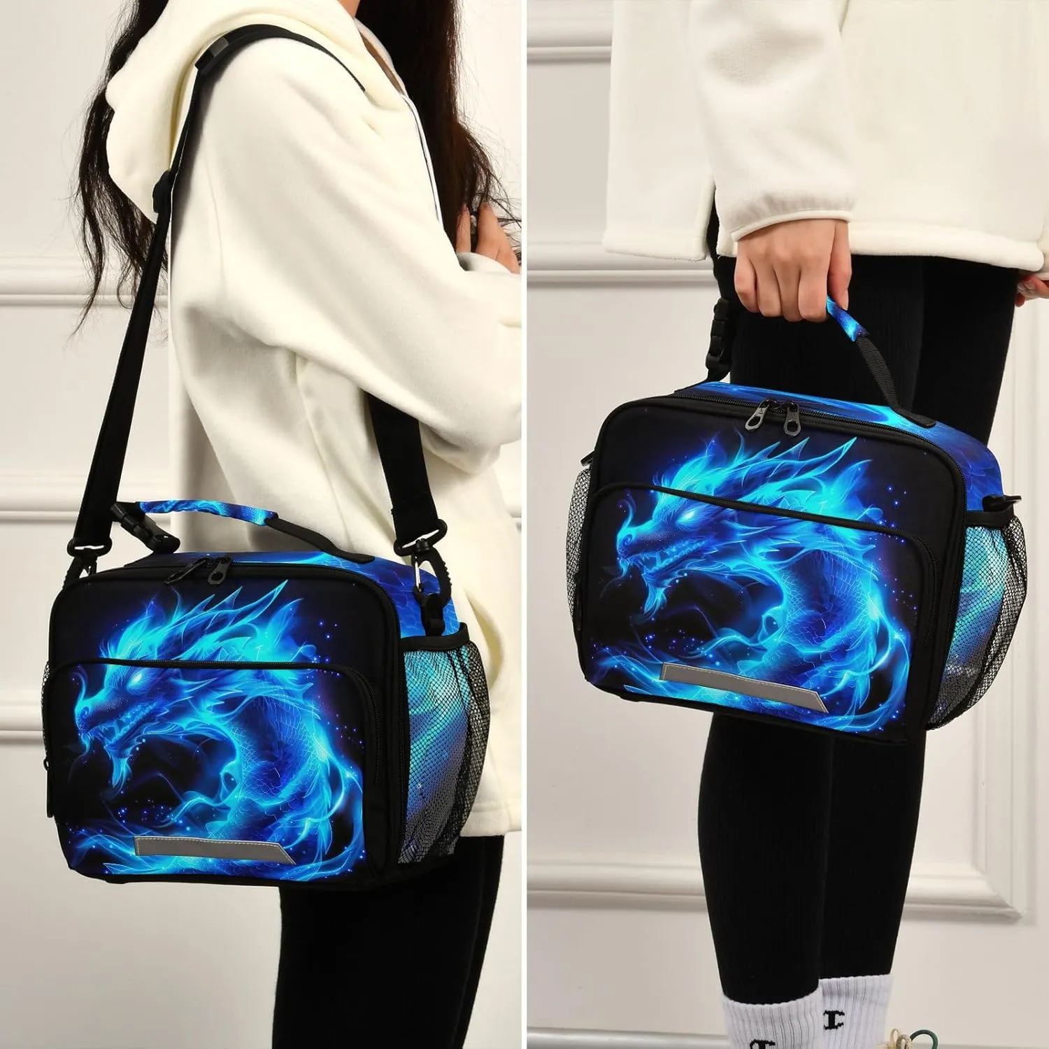 Blue Flame Dragon Kids Lunch Box Insulated Lunch Bags Cooler Tote Bag with Removable Shoulder Strap for Boy Girl Student 20856137