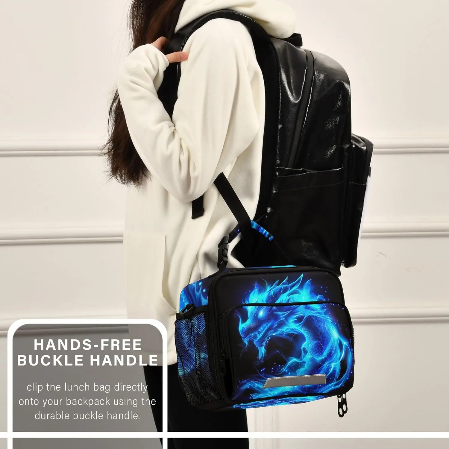 Blue Flame Dragon Kids Lunch Box Insulated Lunch Bags Cooler Tote Bag with Removable Shoulder Strap for Boy Girl Student 20856137