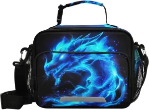 Blue Flame Dragon Kids Lunch Box Insulated Lunch Bags Cooler Tote Bag with Removable Shoulder Strap for Boy Girl Student 20856137