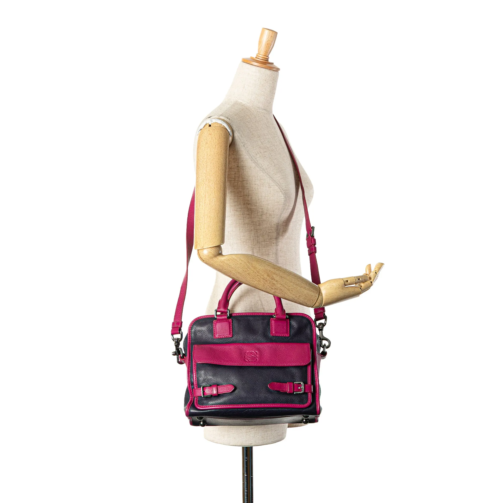 Blue Pink LOEWE Grained Bicolor Calfskin Cruz Satchel