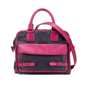Blue Pink LOEWE Grained Bicolor Calfskin Cruz Satchel