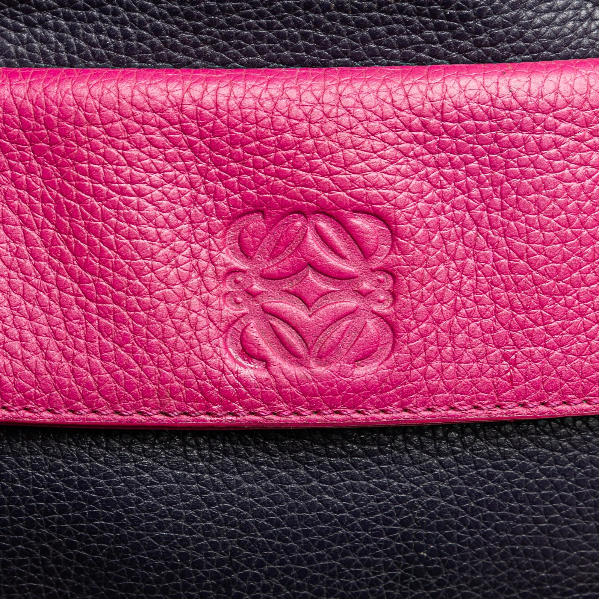Blue Pink LOEWE Grained Bicolor Calfskin Cruz Satchel
