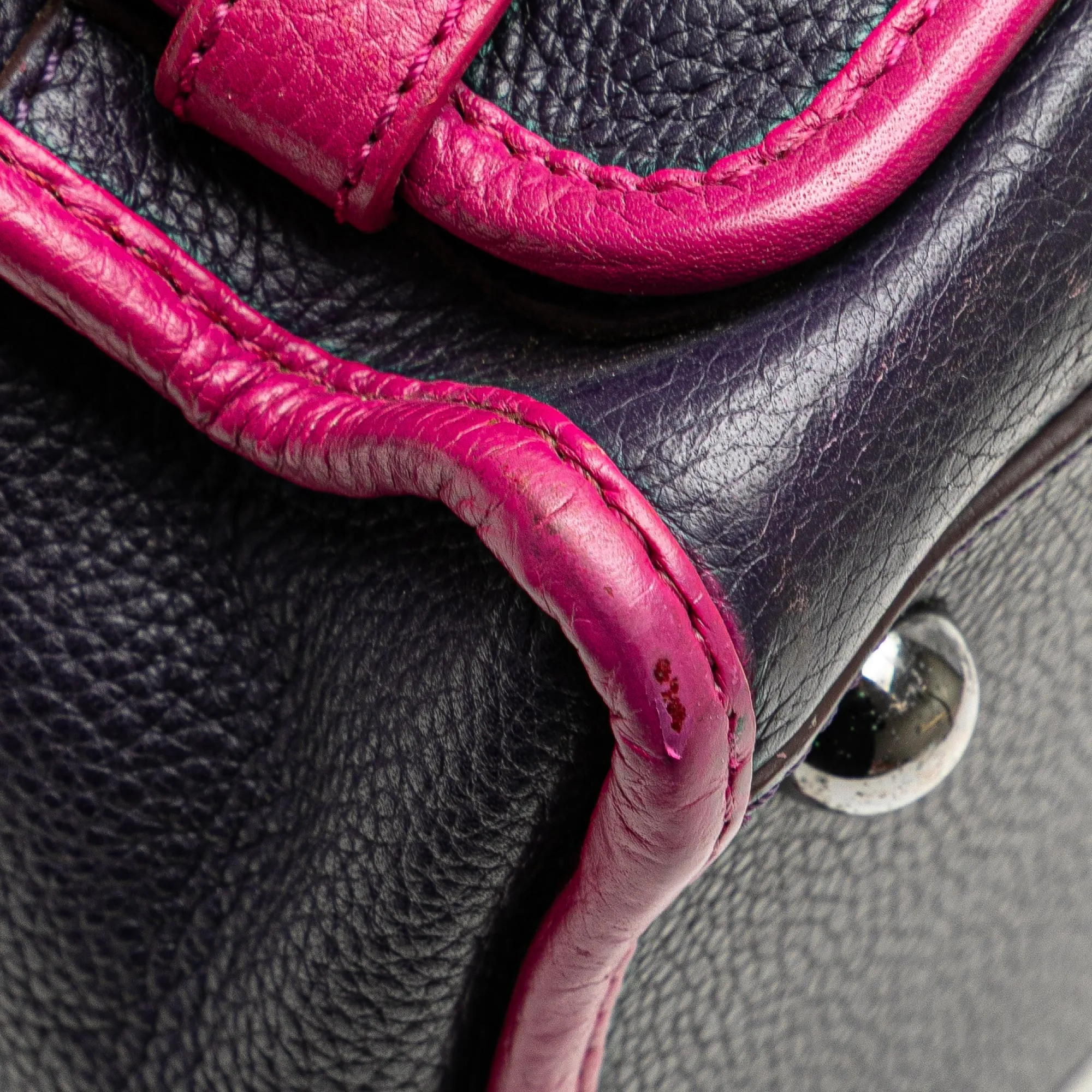 Blue Pink LOEWE Grained Bicolor Calfskin Cruz Satchel